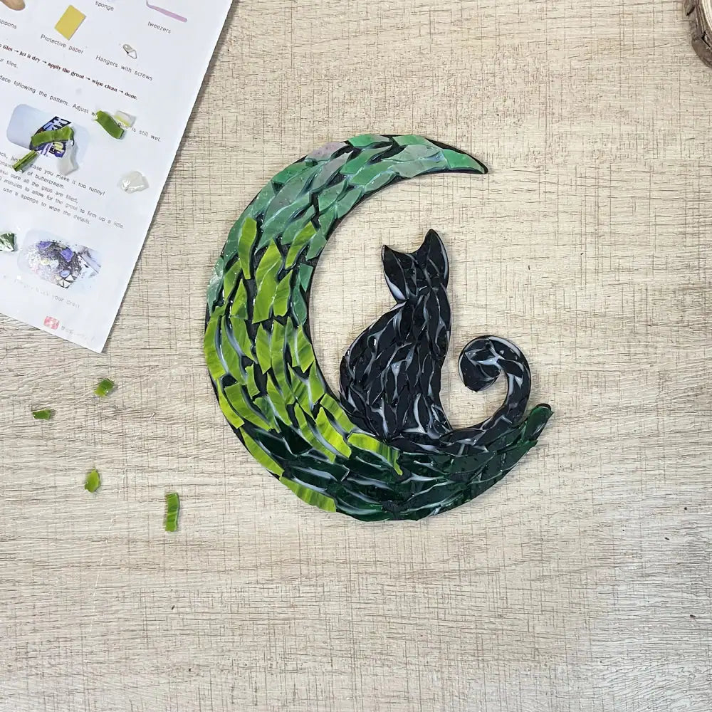 Cat on Crescent Moon Mosaic Kit