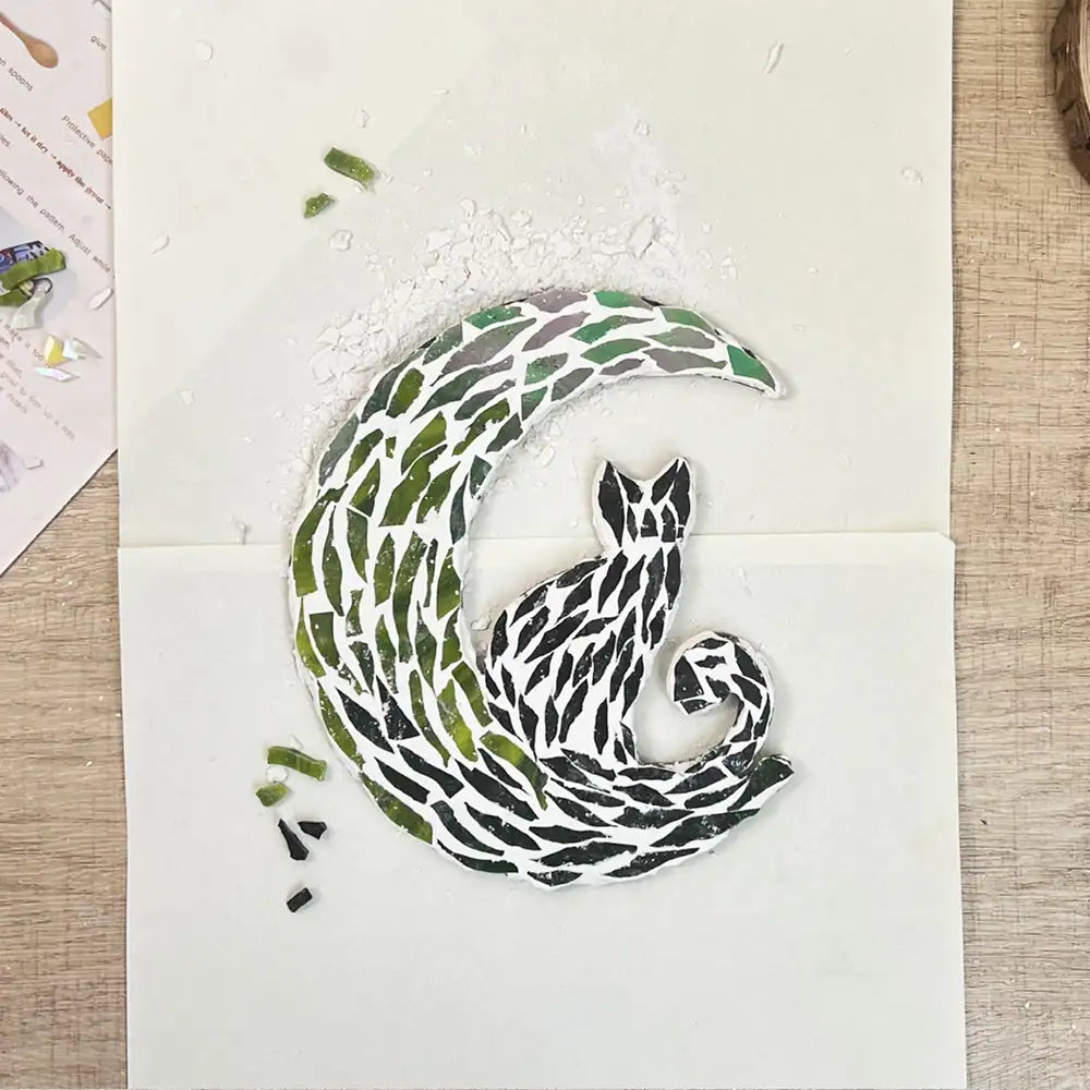 Cat on Crescent Moon Mosaic Kit