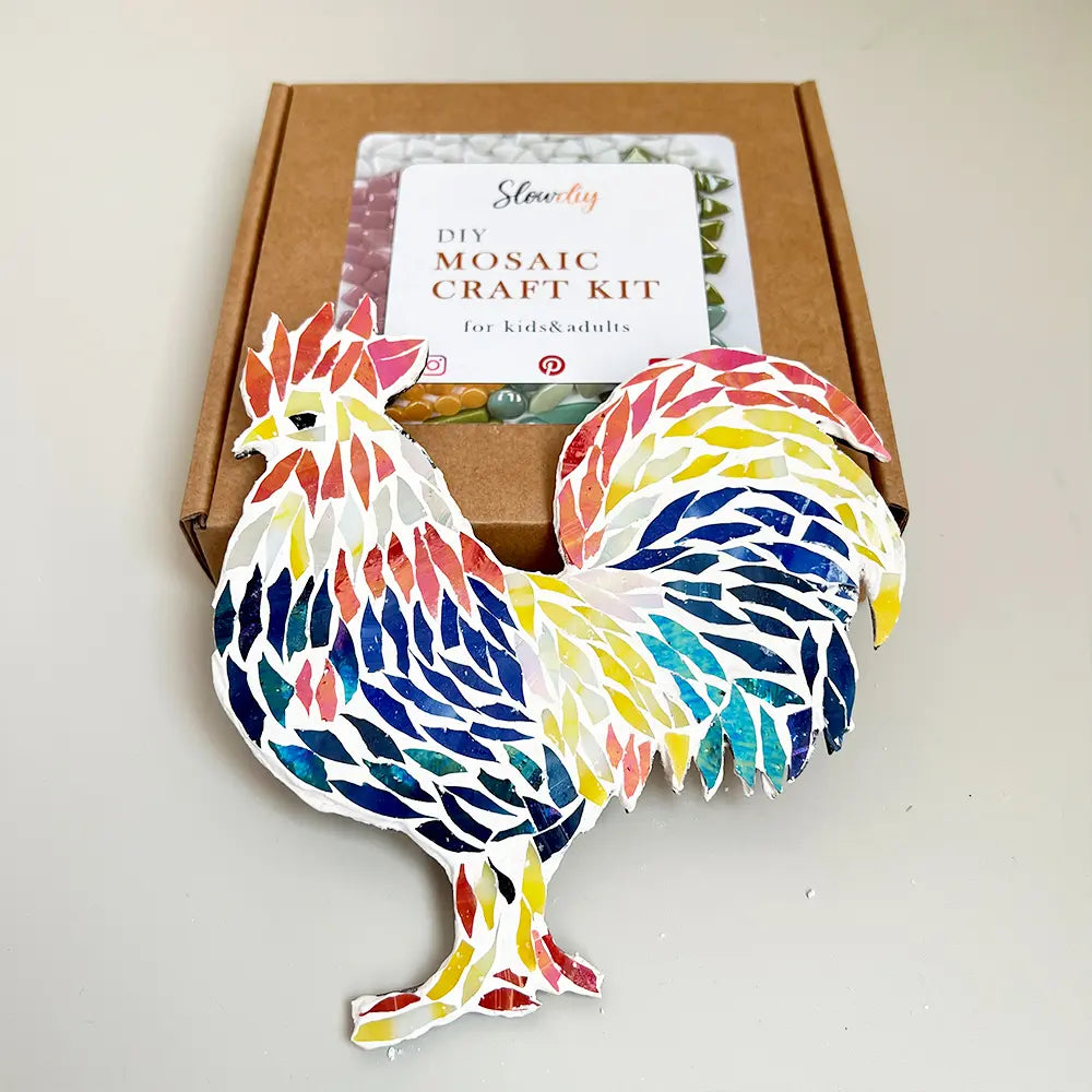Chicken and Rooster Glass Mosaic Art Kit – Handmade DIY Craft